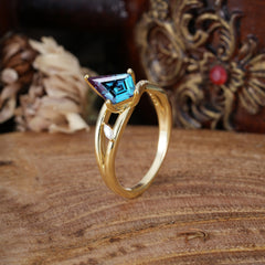4 Prong Kite Cut 2 Carat Natural Alexandrite Promise Ring Nature Inspired Twisted Leaf Ring
