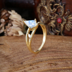 4 Prong Kite Cut 2 Carat Moonstone Promise Ring Nature Inspired Twisted Leaf Ring