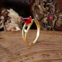4 Prong Kite Cut 2 Carat Natural Ruby Promise Ring Nature Inspired Twisted Leaf Ring
