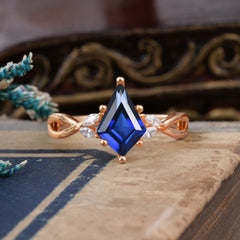 Nature Inspired Leaf Twisted Infinity Ring Kite Cut 2 Carat 6-Prong Sapphire Bridal Ring