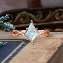 Nature Inspired Leaf Twisted Infinity Ring Kite Cut 2 Carat 6-Prong Natural Opal Bridal Ring