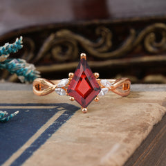 Nature Inspired Leaf Twisted Infinity Ring Kite Cut 2 Carat 6-Prong Natural Bridal Garnet Ring