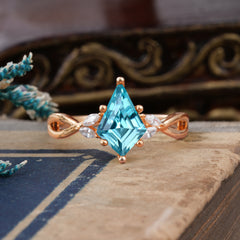 Nature Inspired Leaf Twisted Infinity Ring Kite Cut 2 Carat 6-Prong Natural AquamarineBridal Ring