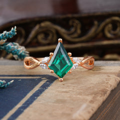 Nature Inspired Leaf Twisted Infinity Ring Kite Cut 2 Carat 6-Prong Natural  Emerald Bridal Ring