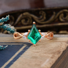 Nature Inspired Leaf Twisted Infinity Ring Kite Cut 2 Carat 6-Prong Emerald Bridal Ring