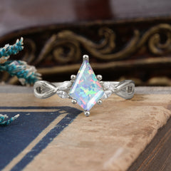 Nature Inspired Leaf Twisted Infinity Ring Kite Cut 2 Carat 6-Prong Natural Opal Bridal Ring