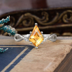 Nature Inspired Leaf Twisted Infinity Ring Kite Cut 2 Carat 6-Prong Citrine Bridal Ring