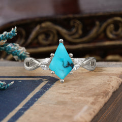 Nature Inspired Leaf Twisted Infinity Ring Kite Cut 2 Carat 6-Prong Natural Turquoise Bridal Ring