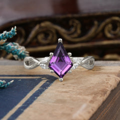 Nature Inspired Leaf Twisted Infinity Ring Kite Cut 2 Carat 6-Prong Amethyst Bridal Ring