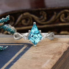 Nature Inspired Leaf Twisted Infinity Ring Kite Cut 2 Carat 6-Prong Natural AquamarineBridal Ring