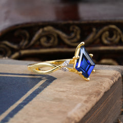 Nature Inspired Leaf Twisted Infinity Ring Kite Cut 2 Carat 6-Prong Sapphire Bridal Ring