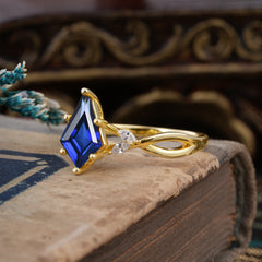 Nature Inspired Leaf Twisted Infinity Ring Kite Cut 2 Carat 6-Prong Sapphire Bridal Ring