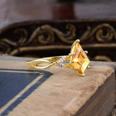 Nature Inspired Leaf Twisted Infinity Ring Kite Cut 2 Carat 6-Prong Citrine Bridal Ring