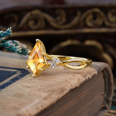 Nature Inspired Leaf Twisted Infinity Ring Kite Cut 2 Carat 6-Prong Citrine Bridal Ring