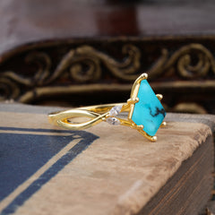 Nature Inspired Leaf Twisted Infinity Ring Kite Cut 2 Carat 6-Prong Natural Turquoise Bridal Ring