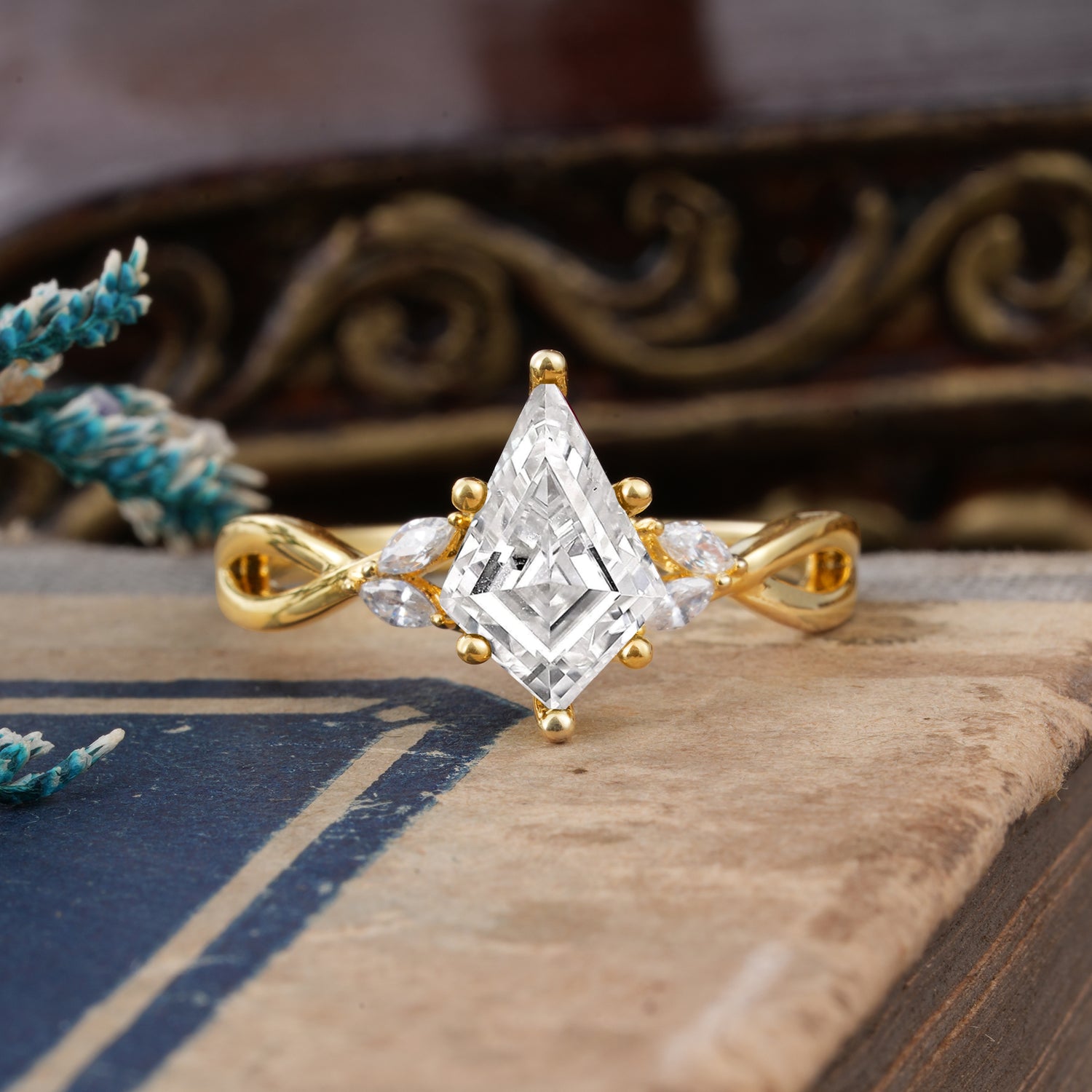 Nature Inspired Leaf Twisted Infinity Ring Kite Cut 2 Carat 6-Prong Lab Diamond Bridal Engagement Ring