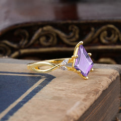 Nature Inspired Leaf Twisted Infinity Ring Kite Cut 2 Carat 6-Prong Amethyst Bridal Ring