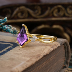 Nature Inspired Leaf Twisted Infinity Ring Kite Cut 2 Carat 6-Prong Amethyst Bridal Ring