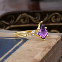 Nature Inspired Leaf Twisted Infinity Ring Kite Cut 2 Carat 6-Prong Amethyst Bridal Ring