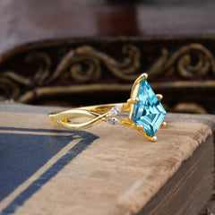 Nature Inspired Leaf Twisted Infinity Ring Kite Cut 2 Carat 6-Prong Natural AquamarineBridal Ring