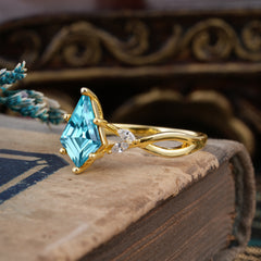 Nature Inspired Leaf Twisted Infinity Ring Kite Cut 2 Carat 6-Prong Natural AquamarineBridal Ring