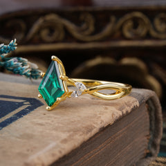 Nature Inspired Leaf Twisted Infinity Ring Kite Cut 2 Carat 6-Prong Natural  Emerald Bridal Ring