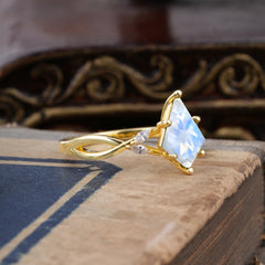 Nature Inspired Leaf Twisted Infinity Ring Kite Cut 2 Carat 6-Prong Moonstone Bridal Ring