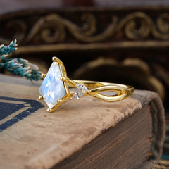 Nature Inspired Leaf Twisted Infinity Ring Kite Cut 2 Carat 6-Prong Moonstone Bridal Ring