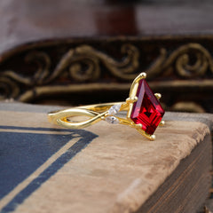 Nature Inspired Leaf Twisted Infinity Ring Kite Cut 2 Carat 6-Prong Natural Bridal Ruby Ring