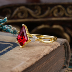 Nature Inspired Leaf Twisted Infinity Ring Kite Cut 2 Carat 6-Prong Natural Bridal Ruby Ring