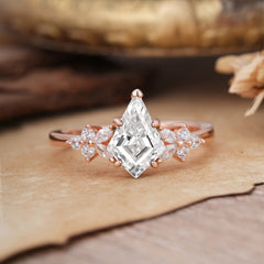 Blossom Kite Cut 2 Carat Moissanite Ring Nature Inspired Cluster Leaf Ring