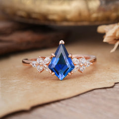 Blossom Kite Cut 2 Carat Sapphire Ring Nature Inspired Cluster Leaf Ring