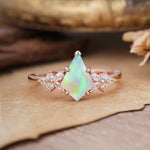 Blossom Kite Cut 2 Carat Fire Opal Ring Nature Inspired Cluster Leaf Ring     - Additional view