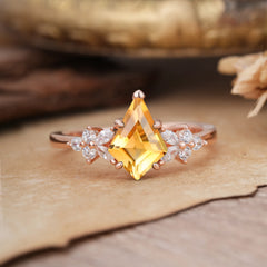 Blossom Kite Cut 2 Carat Citrine Ring Nature Inspired Cluster Leaf Ring