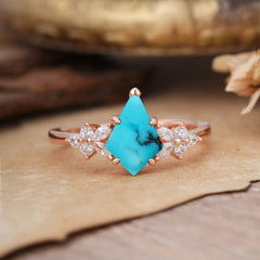 Blossom Kite Cut 2 Carat Turquoise Ring Nature Inspired Cluster Leaf Ring