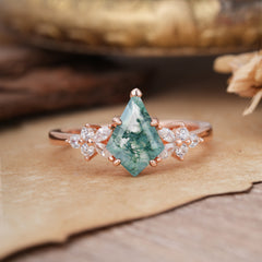 Blossom Kite Cut 2 Carat Moss Agate Ring Nature Inspired Cluster Leaf Ring