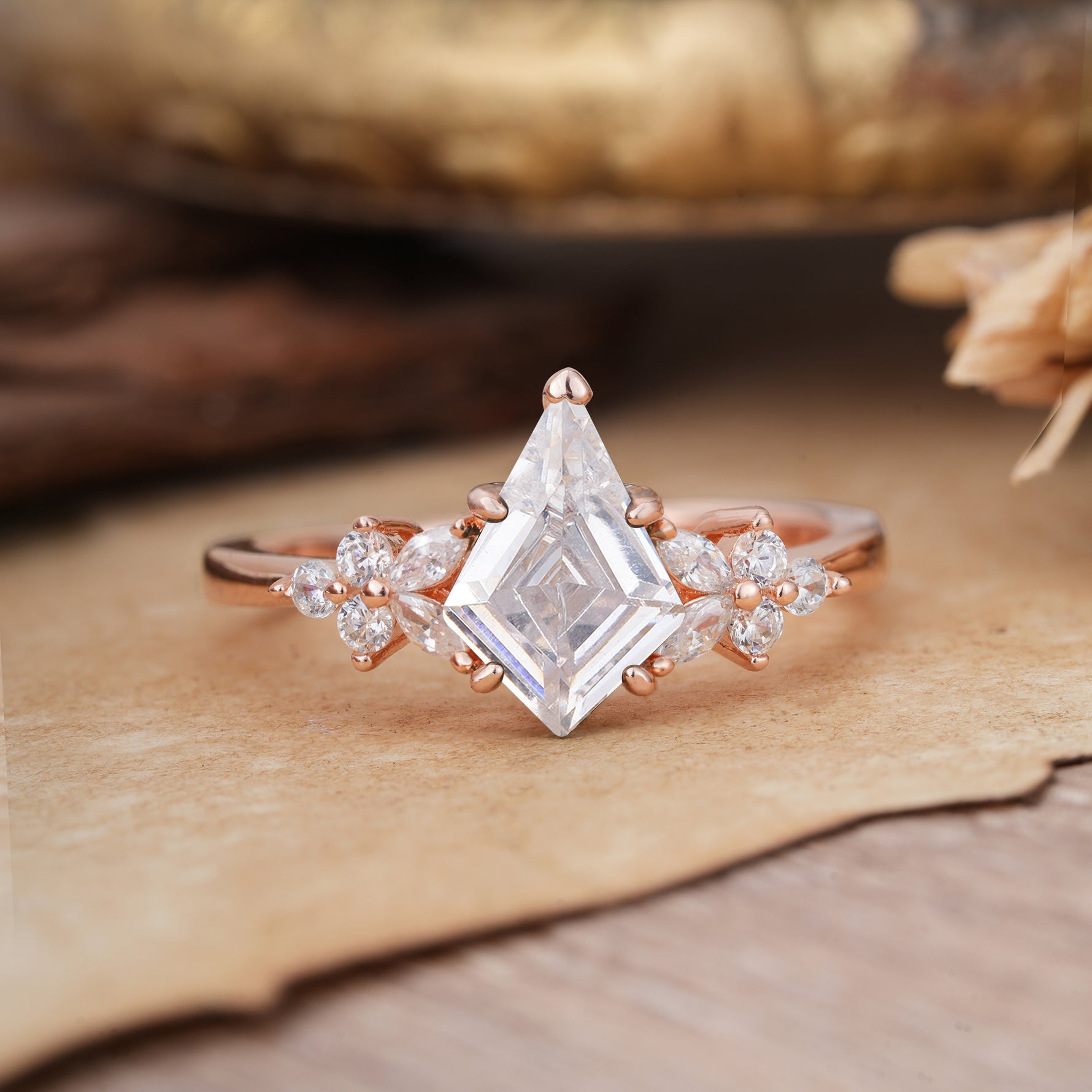 Blossom Kite Cut 2 Carat Lab Diamond Ring Nature Inspired Cluster Leaf Ring     - Additional view