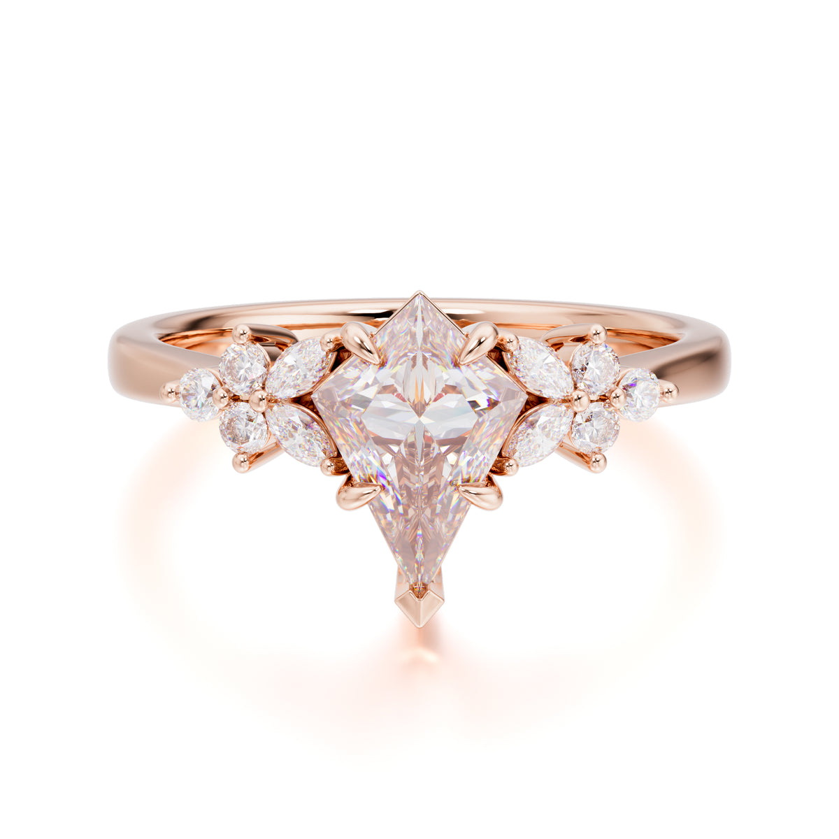 Blossom Kite Cut 2 Carat Moissanite Ring Nature Inspired Cluster Leaf Ring