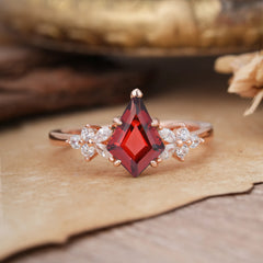 Blossom Kite Cut 2 Carat Garnet Ring Nature Inspired Cluster Leaf Ring
