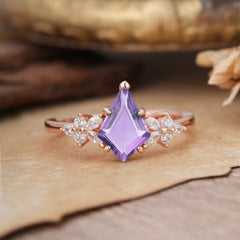 Blossom Kite Cut 2 Carat Amethyst Ring Nature Inspired Cluster Leaf Ring