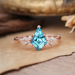 Blossom Kite Cut 2 Carat Aquamarine Ring Nature Inspired Cluster Leaf Ring