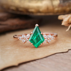 Blossom Kite Cut 2 Carat Emerald Ring Nature Inspired Cluster Leaf Ring