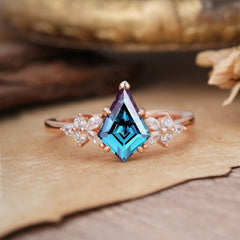 Blossom Kite Cut 2 Carat Alexandrite Ring Nature Inspired Cluster Leaf Ring