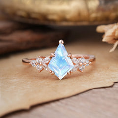 Blossom Kite Cut 2 Carat Moonstone Ring Nature Inspired Cluster Leaf Ring
