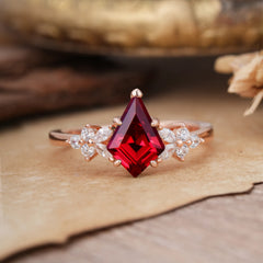 Blossom Kite Cut 2 Carat Ruby Ring Nature Inspired Cluster Leaf Ring