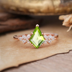 Blossom Kite Cut 2 Carat Peridot Ring Nature Inspired Cluster Leaf Ring