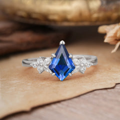 Blossom Kite Cut 2 Carat Sapphire Ring Nature Inspired Cluster Leaf Ring