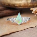 Blossom Kite Cut 2 Carat Fire Opal Ring Nature Inspired Cluster Leaf Ring     - Additional view