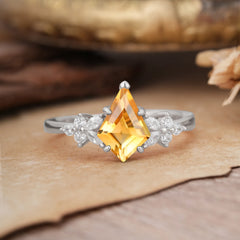 Blossom Kite Cut 2 Carat Citrine Ring Nature Inspired Cluster Leaf Ring