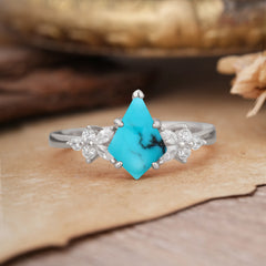 Blossom Kite Cut 2 Carat Turquoise Ring Nature Inspired Cluster Leaf Ring